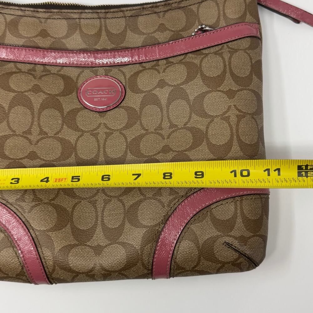 Coach Signature File Crossbody Bag Khaki Pink Leather - Picture 4 of 12